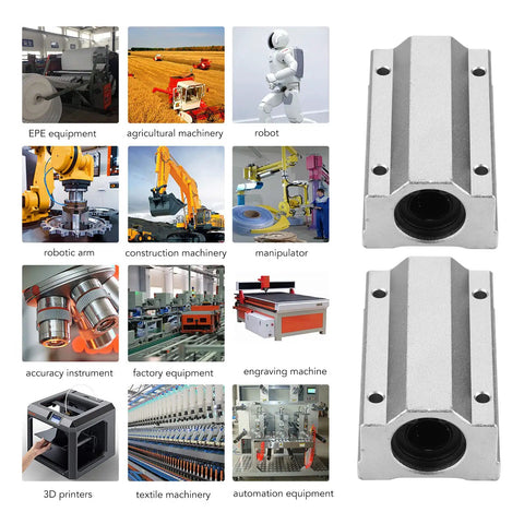 13MM Inner Diameter Aluminum Alloy Linear Motion Ball Bearing Slide For CNC Rigs With Silky Smooth Low Friction Rotation And Beefy Precision Bushing Design displayed in machinery collage.