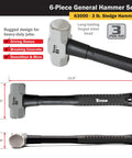 Six Piece Hammer Set With 16 Oz And 32 Oz Ball Peen Hammers, 32 Oz Rubber Mallet, 3 Lb Sledgehammer detailed view