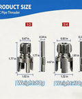All In One PVC Pipe Threader Kit With Internal And External Dies For One Half And Three Quarter Inch Pipes with size details