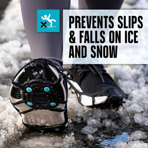 Everyday G3 Ice Cleats For Shoes And Boots With Traction Spikes grip on icy surface, preventing slips and falls.