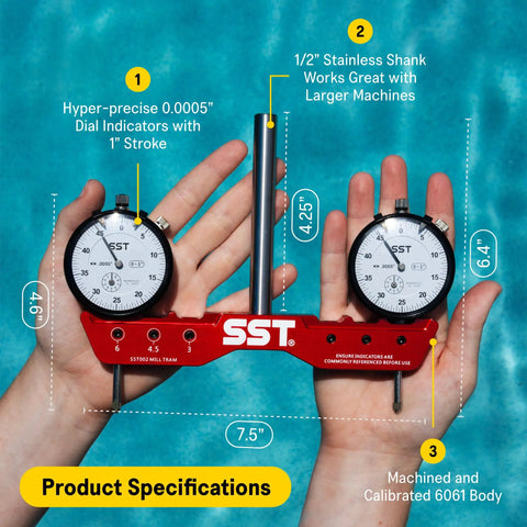 Custom Fit Mill And Lathe Tramming System For Fast No Fuss Alignment And Square Calibration With 0.0005 Inch Dial Indicators in hands