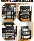 Collage of the 52 Inch Rolling Work Table That Moves With You, Adjustable Height And Lockable Wheels, Pegboard Surface used in garage, hardware store, auto repair shop, and home storage.