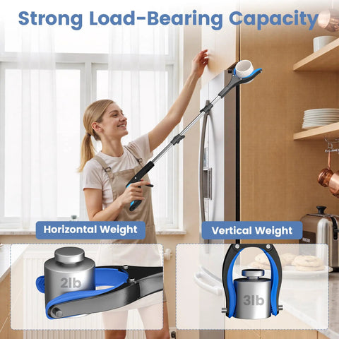 Woman using Two Pack 36 Inch Grabber Reacher Tool For Seniors Foldable Reachers With Anti Slip 90 Degree Rotating Jaw And Extended Four Inch Wide Claw With Magnet For Disabled Mobility Aids to reach high shelf
