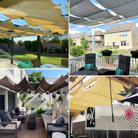 Outdoor spaces with 3 By 16 Foot Retractable Pergola Shade Cover With Wave Shade Sail UV Protective 220GSM Poly Fabric.