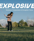 Woman swinging Ladies Left or Right Handed Golf Club Set at golf course with mountains in background