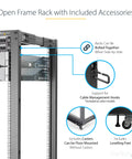 Built Tough 42U Four Post Open Frame Server Rack With 19 Inch Width And 22 To 40 Inch Adjustable Depth For Data Center Networks And Audio Visual Gear Heavy Duty Capacity Super Smooth No Fuss Setup with included accessories.