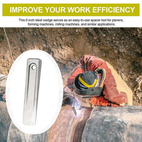 6 Inch Steel Wedge For Setup And Leveling In Welding Planers Shapers Milling Machines And Similar Equipment High Precision Durable Steel Wedge For Pipe Fitting Alignment And Assembly 1 Pack shown next to worker with welding pipe fitting.
