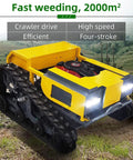 Tracked Remote Control Lawn Mower With 9.5HP Gasoline Engine, 4 Stroke Power, shown on grassy terrain with LED headlights on.