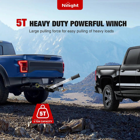 Heavy Duty Come Along Winch 5 Ton 10000 Lbs Hand Winch Tool with 10 Ft Rope pulling two trucks on rocky terrain