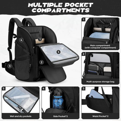 Multiple pockets in Tactical Backpack For Men 40L Water Resistant With Molle System For Hiking Camping And Gym, open view.