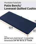 Montlake Water-Resistant Outdoor Quilted Bench Cushion For 54W X 18D X 3T Benches Navy