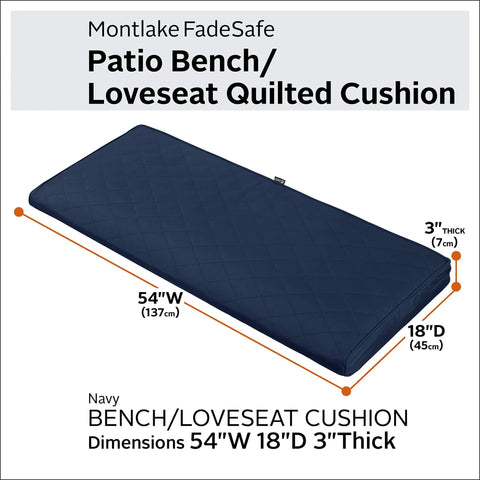 Montlake Water-Resistant Outdoor Quilted Bench Cushion For 54W X 18D X 3T Benches Navy