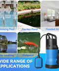 No Stress Heavy Duty 1.5HP Submersible Sump Pump Moving Four Thousand Five Hundred Gallons Per Hour With Twenty Five Foot Cord for swimming pools and garden ponds.