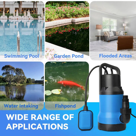 No Stress Heavy Duty 1.5HP Submersible Sump Pump Moving Four Thousand Five Hundred Gallons Per Hour With Twenty Five Foot Cord for swimming pools and garden ponds.