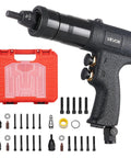 Heavy Duty Pneumatic Rivet Nut Gun Kit With Quick Swap Heads And 20 Mandrels For Auto Repair, Build Rigs Strong On The Job Shop, Fast Install, Industrial Grade Power That Never Slaps. with case and mandrels