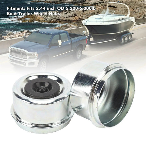 2.44 Inch OD Trailer Axle Dust Cap Kit With Two Rubber Plugs And Bearing Grease Caps For Boat Trailer Wheel Hub 5200 And 6000 Lb Axles Heavy Duty Galvanized Steel Rust Resistant Seals.