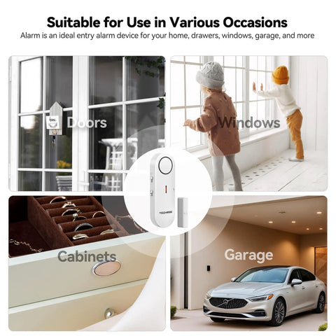 2-In-1 Alarm And Chime Door Sensor With Easy Install, Three-Stage Volume Control, Quick Alarm For Doors And Gates, Ideal For Pool Safety, Kids, Pets And Home Security, 3-Pack on doors, windows, cabinets, and garage