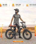 Beast 1500W Electric Fat Tire Bike For Adults With 33 MPH Top Speed 40 To 75 Mile Range 48V 15.6Ah Removable Battery 7 Speeds 3 Modes Full Suspension Dual Disc Brakes 20 Inch All Terrain Fat Tires UL 2849 Certified with rider and size guide