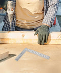 Versatile Woodworking Tool Stainless Steel Carpenter Square Ruler With Double Sided Scales 10x15cm on workbench