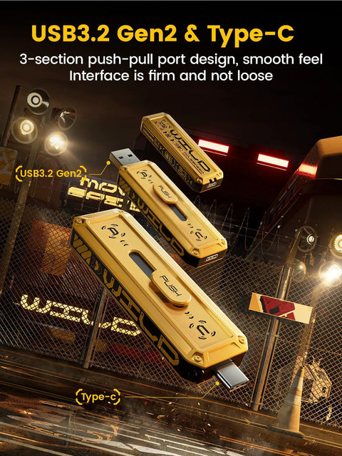 256GB External SSD with Dual USB C and USB 3 2 Gen2 Blazing 1000 MB per Second Read Write Speeds, portable gold design