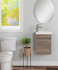 Kambree 15.75 Inch Floating Bathroom Vanity with White Sink Top One Door Cabinet forest elm finish in modern bathroom setting