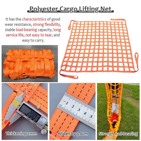 Heavy Duty Cargo Lifting Net With Straps For Secure Hoisting And Transport Of Trucks And Heavy Equipment, polyester net, 2mm thick