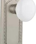 Egg And Dart Plate With White Porcelain Knob, Double Dummy Interior Door Hardware In Satin Nickel Finish, Traditional Design