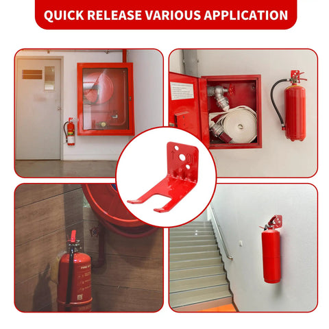 12 Pack Heavy Duty Fire Extinguisher Brackets Universal Wall Mounts With Screws For 5 Lb To 13 Lb Fire Extinguishers Iron Wall Hangers Rust Resistant And Easy Install shown in various applications