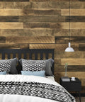 Brown Wood Contact Paper Peel And Stick Countertop Vinyl Wrap Waterproof Wood Grain Wallpaper on a bedroom wall.
