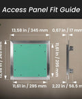 Solid Build 12X12 Inch Drywall Access Panel With Tough Aluminum Frame And Easy Click Finish dimensions fit guide image.