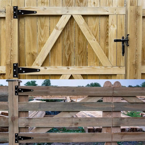 Wooden gates with Six Pack T Shaped 4 Inch Cabinet Door Hinges With Six Fixing Screw Holes Durable Galvanized Iron Door Hardware