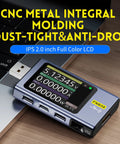 All In One USB Power Tester And Multimeter With App plugged into laptop displaying voltage on 2-inch LCD