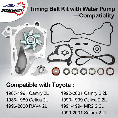 Toyota Timing Belt Kit With Water Pump Fits 1987 To 2001 Camry Celica RAV4 MR2 Solara 2.0L 2.2L 3SFE 5SFE L4 DOHC 16V