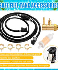 Outboard Fuel Line Hose Kit Five Sixteenth Inch Ten Feet With Primer Bulb And Quick Female Tank Connector Plus Fuel Filter Brass Tank shown with components.
