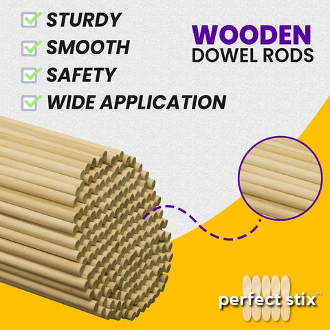 Premium 18 Inch Wooden Dowels Pack Of 36 Smooth Craft Rods Perfect For Diy Art Decor School Fun stacked wooden dowel rods.