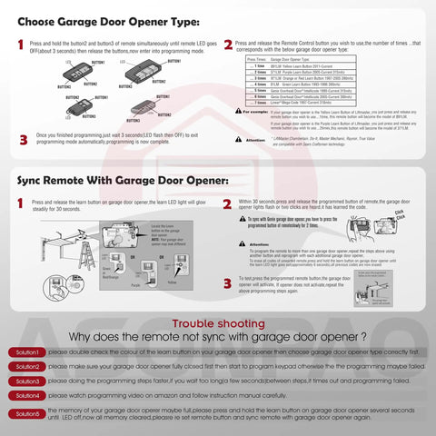 Instruction manual for Universal Garage Door Opener Remote 2 Pack That Plays Nice With LiftMaster Chamberlain Sears Craftsman Genie.