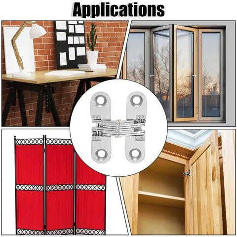 Heavy Duty Concealed Cabinet Hinge Kit Featuring Real Deal Stainless Steel Build And Complete Box Of Mounting Screws For Smooth Swingin Doors And Fine Cabinetry showcased in various applications.