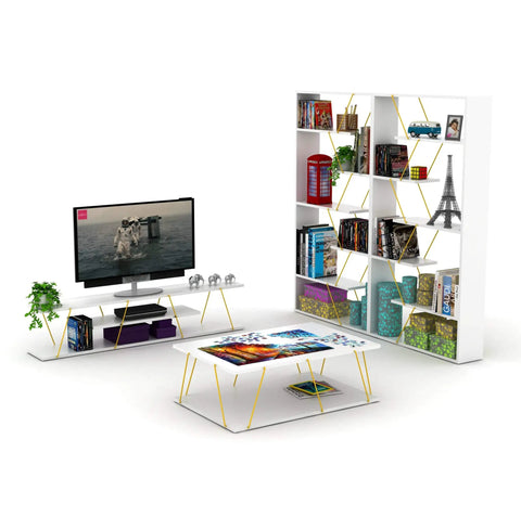 Six Tier White And Yellow Bookcase Storage Shelf With Industrial Display Vibe, Space Saving Organizer, decor on shelves