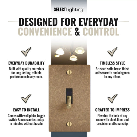 Solid Brass Toggle Switch 1 Gang Vintage Brass Decor 15A 120V Brass Plated Single Pole Classic Industrial Style for retro interiors, shown with features