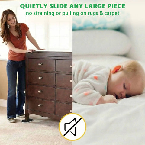 Extra Large Furniture Sliders For Carpet And Hardwood Floors 9.5 Inch Heavy Duty Reusable Moving Pads in use with dresser