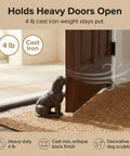 Hand Crafted Cast Iron Dog Door Stopper Antique Black Finish Sturdy 4 Lb Statue Sculpture holds door open on rug