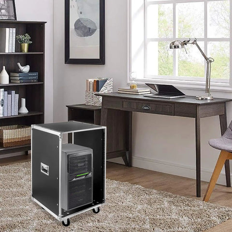 Rock Solid 16U Portable Rolling Network Rack Studio Server Cabinet With Built Handles Smooth Swivel Casters Fire Resistant PVC Surface Tough As Nails For It Av Gear Computer Setup