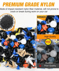 Assorted auto fastener clips in premium nylon, part of the All In One Car Push Retainer Clips And Auto Fasteners Kit 975 Pieces.