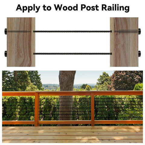 1/8 Inch Black Stainless Steel Cable Railing Wire, 150 Ft Long, 7x7 Strand used on wood post deck railing outdoors