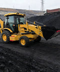 Compact Excavator With Front Loader And Rear Backhoe For Trenching Digging And Earthmoving, All In One Do It Yourself Small Construction Powerhouse For Homeowners And Pros Working On Landscaping, Plumbing, And Light Site Prep on rocky terrain