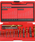 18 Piece Screw Extractor Set And Left Hand Drill Bits For Removing Stripped Screws And Damaged Bolts Easy Out Reverse Twist Kit 35CrMo And 6542 4341 HSS Steel Cobalt Bolt Extractor For Damaged Fasteners in red case.