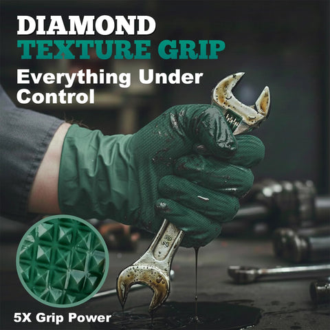 TitanFlex heavy-duty nitrile gloves, dark green, 8 mil, diamond texture grip, XL, 100-count box