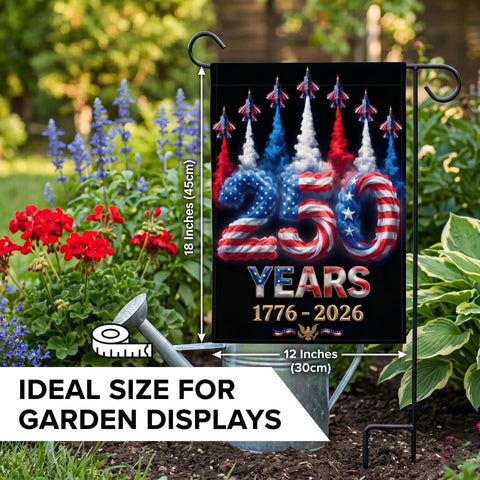 Patriotic 12x18 Inch Garden Flag For 250th Anniversary Celebration 1776 To 2026 All American Backyard Outdoor Decor Black Background