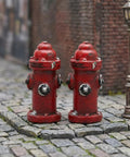 Mini Fire Hydrant Set With Dope Resin Fire Extinguisher Models, 1.77 inch red statues on cobblestone street for dollhouse decor.