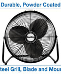 Industrial Grade 20 Inch High Velocity Pivoting Floor Fan For Powerful Air Circulation In Industrial And Commercial Spaces With Powder Coated Steel Construction One Sixth HP Motor OSHA Compliant AMCA Tested Heavy Duty Built To Last, front view